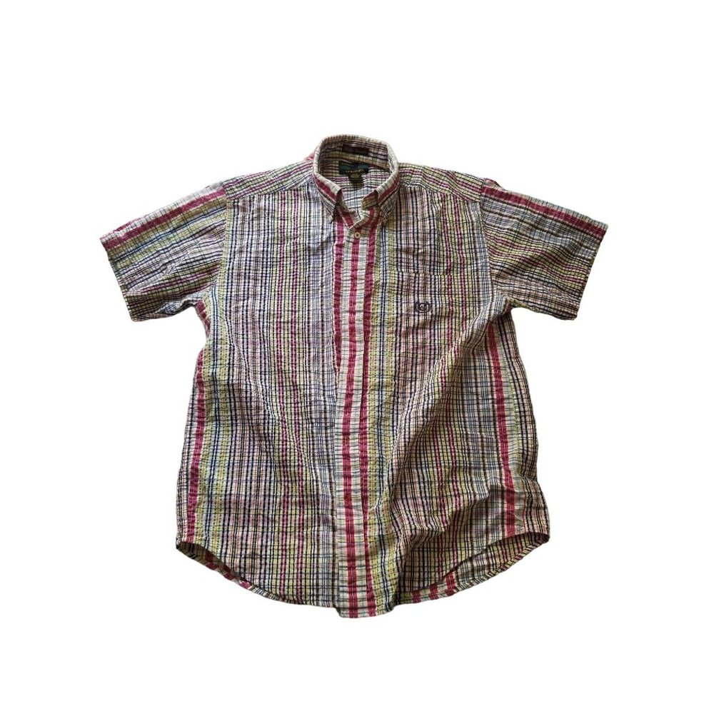 Alexander Julian Colours Shoreline Seersucker Womens Button Front Shirt Plaid L